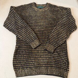 Vintage Tundra Men's Black and Gold Knit Crewneck Sweater size L